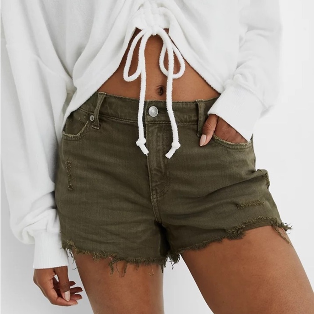 Aerie Daydream Denim Cutoff Shorts in Olive Green Size Small